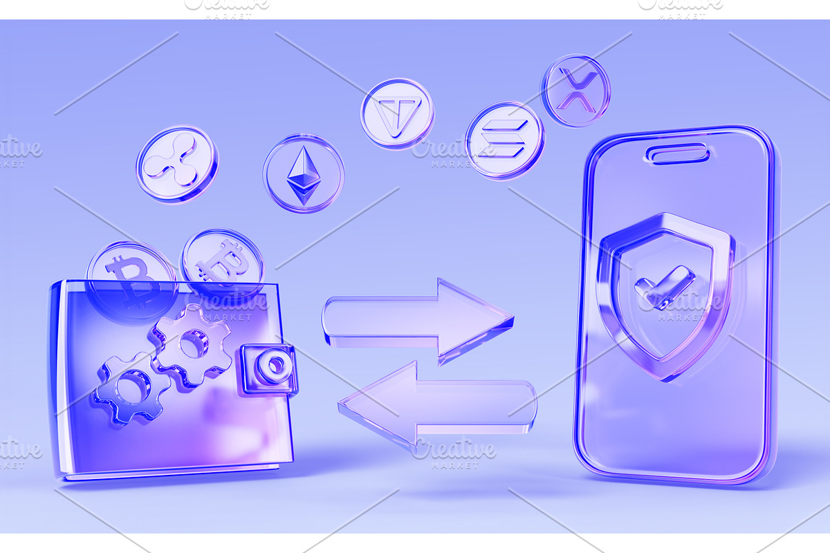 Holographic glass crypto wallet with, a Finance Illustration by Marozhkastudio