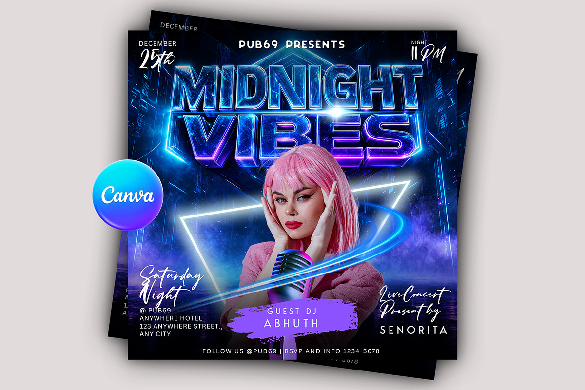 Midnight Vibes DJ Club Night Flyer, a Flyer Template by Posterfello (Photo 1 of 4)