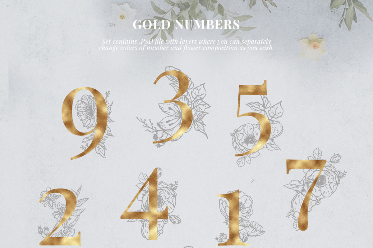 Gold floral alphabet/monograms, an Illustration by Pamyatka Shop (Photo 7 of 12)