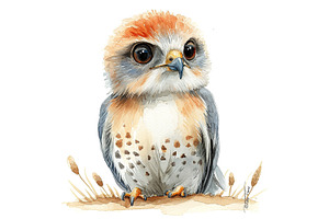 Cute Hawk Bird Baby Watercolor, an Animal Illustration by shahsoft
