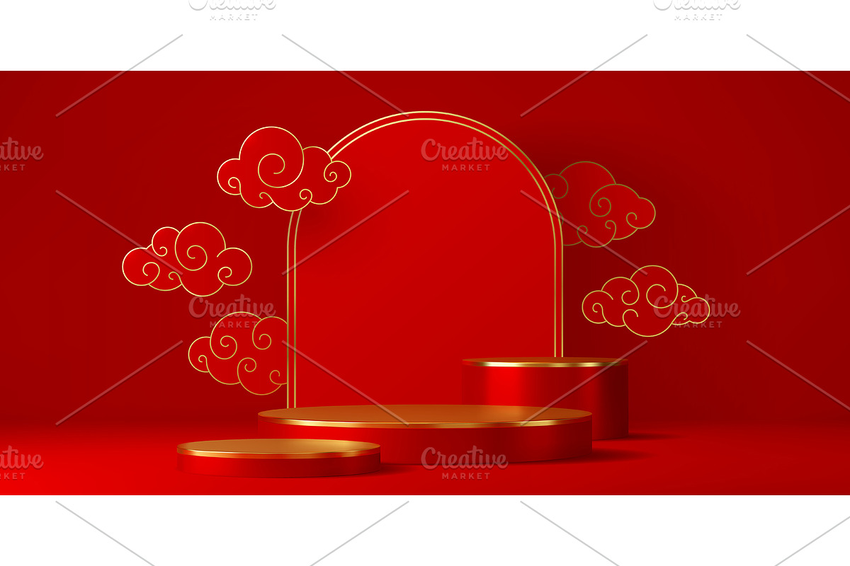 Asian red podium stand with Chinese, an Illustration by Buch&Bee (Photo 2 of 3)
