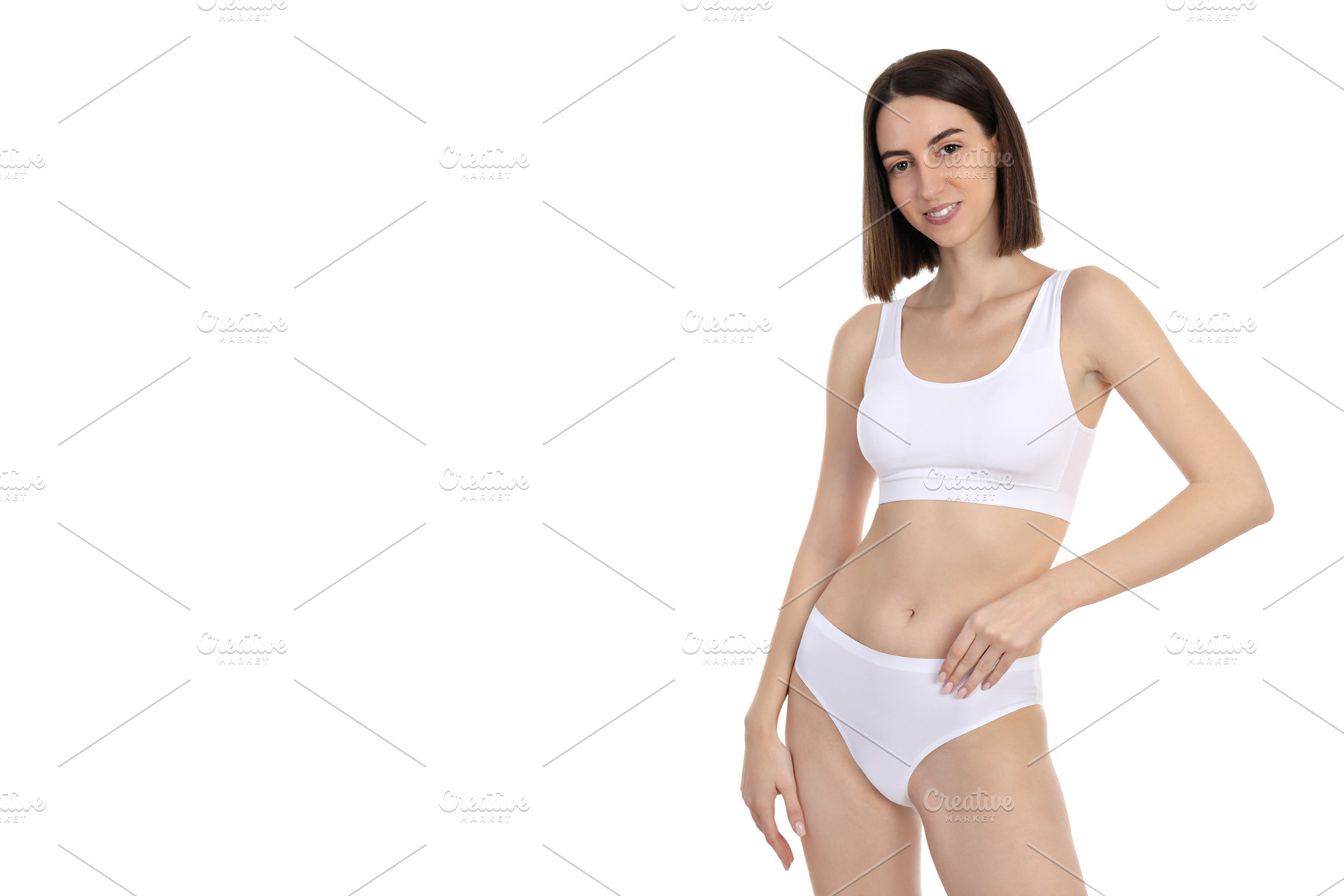 Concept of weight loss, young woman isolated on white background, a Person Photo by AtlasStudio PRO
