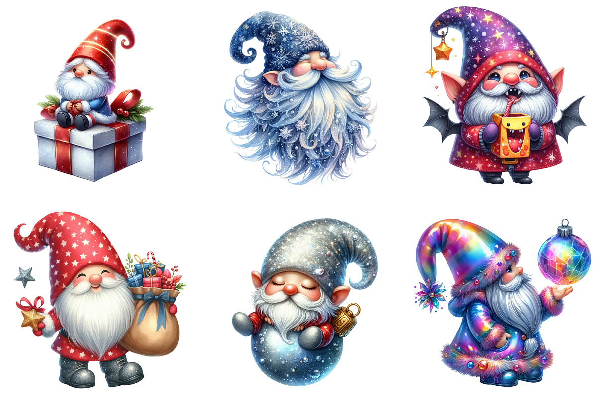 Lridescent Christmas Gnome Clipart, an Illustration by DreamArtGraphic (Photo 3 of 4)