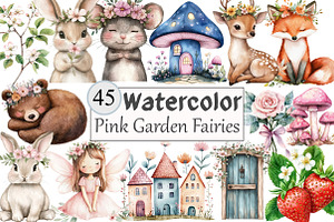 Watercolor Pink Garden Fairies Clipa, a Seasonal Illustration by Design Market