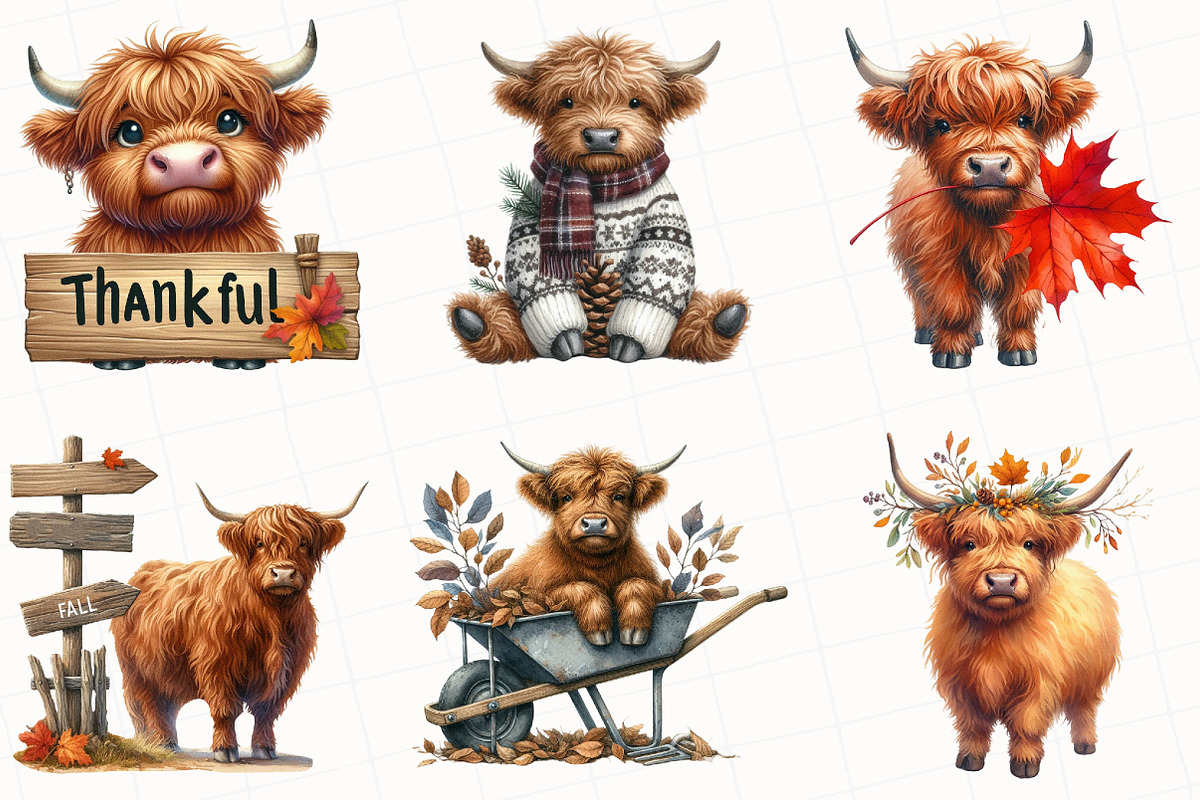 Watercolor Autumn Highland Cow, an Illustration by OK Design (Photo 4 of 5)