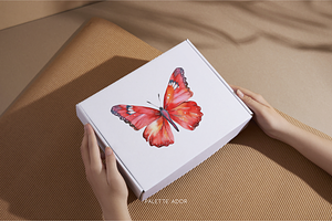 Watercolor Red Butterflies