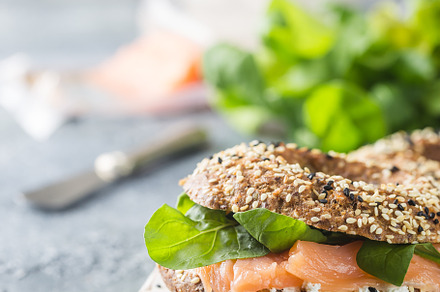 Healthy breackfast with bagels featuring bagel, food, and lunch, a Food & Drink Photo by piter.goskov