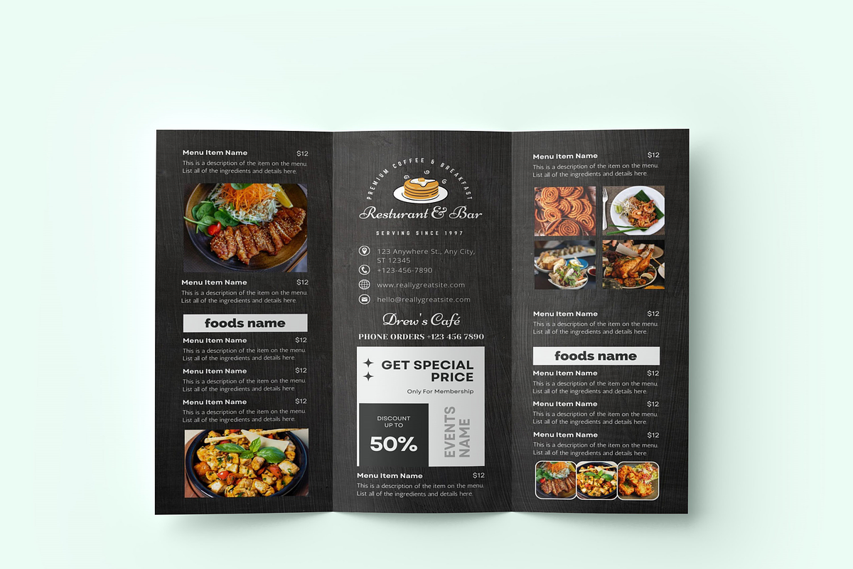TriFold Food Menu Brochure Template, a Brochure Template by iloveTemplate (Photo 2 of 3)
