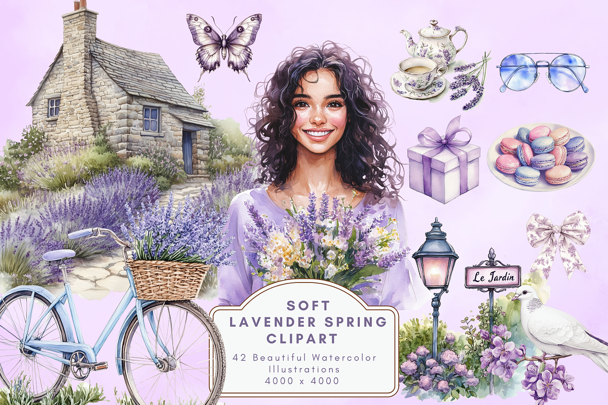 Soft Lavender Spring Clipart, an Illustration by NadiaTheronArt (Photo 1 of 5)