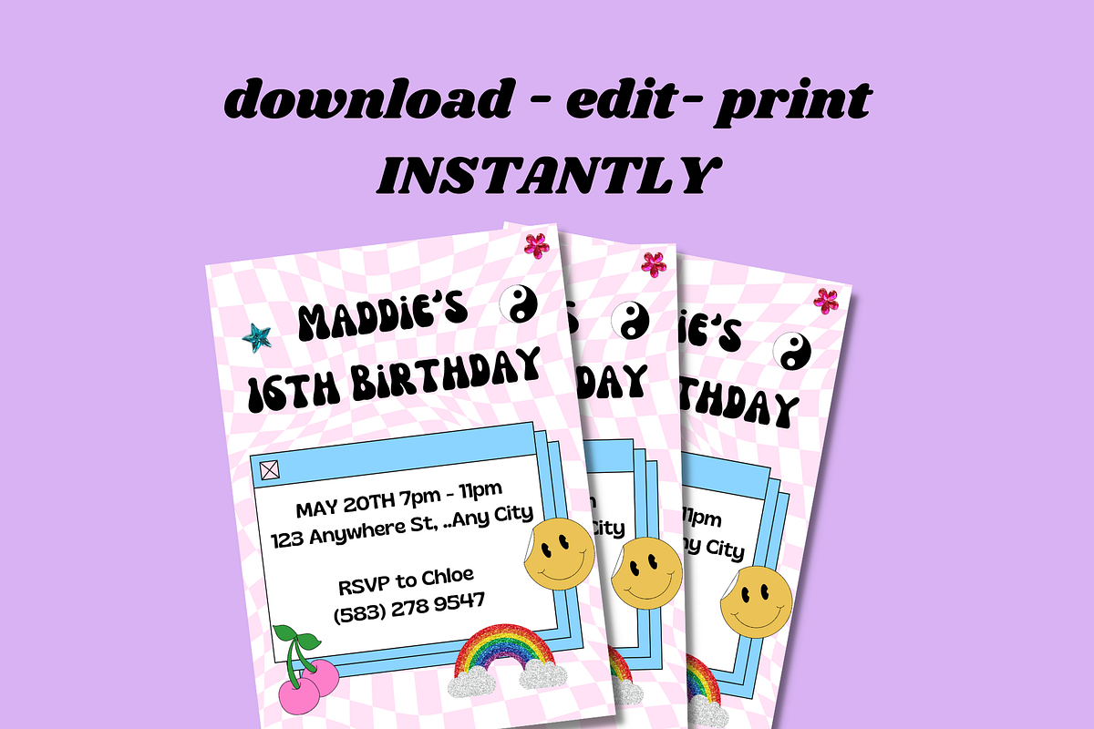 Birthday Invitation for Girl, Retro, an Invitation Template by PLANETSEL (Photo 3 of 4)