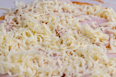 pizza dough with cheese and meat, a Photo by MyPhotos