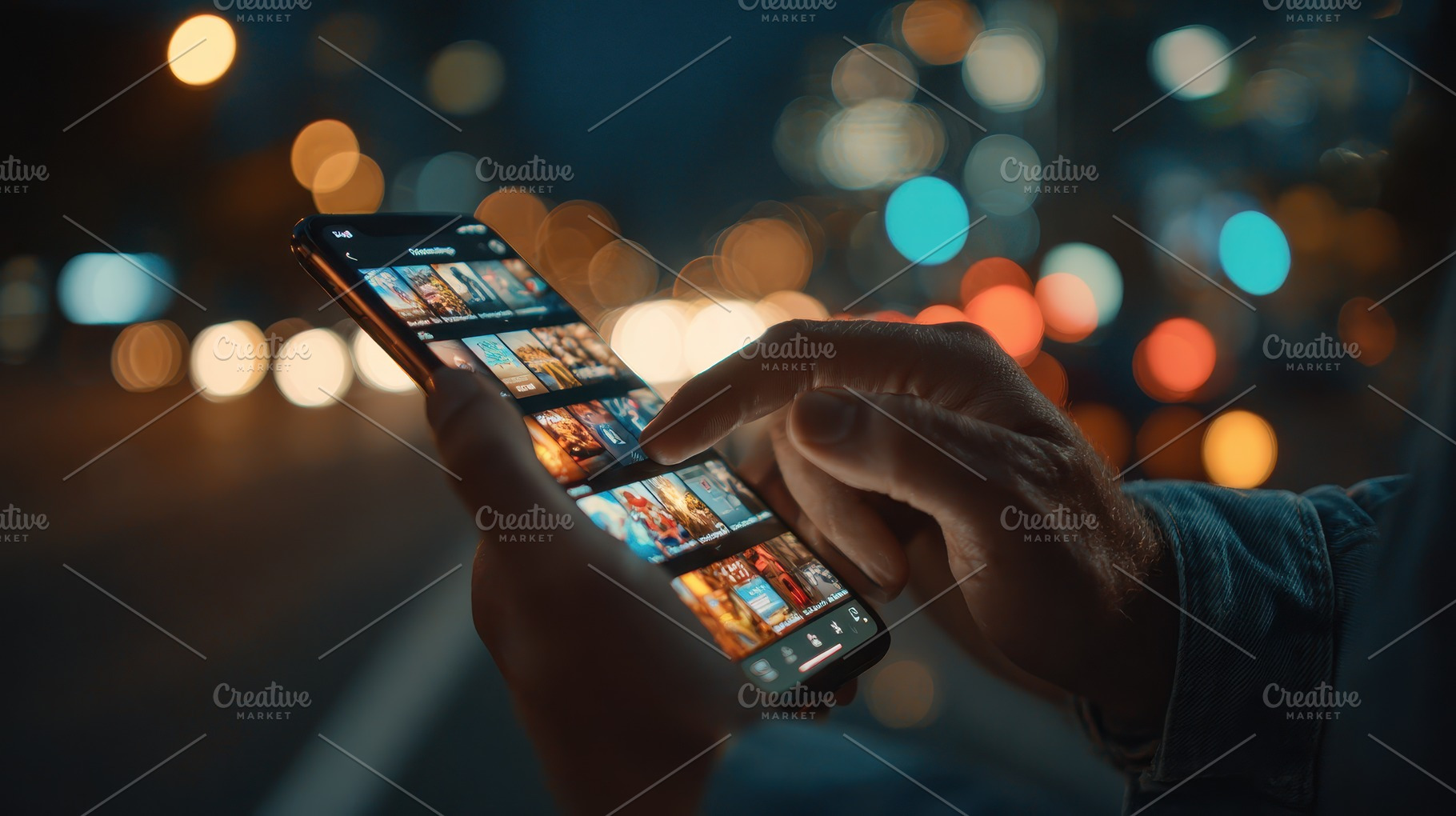 Man using smartphone app at night ci, a Photo by Pixeness Studio