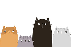 Four cat set. Flat design. Vector