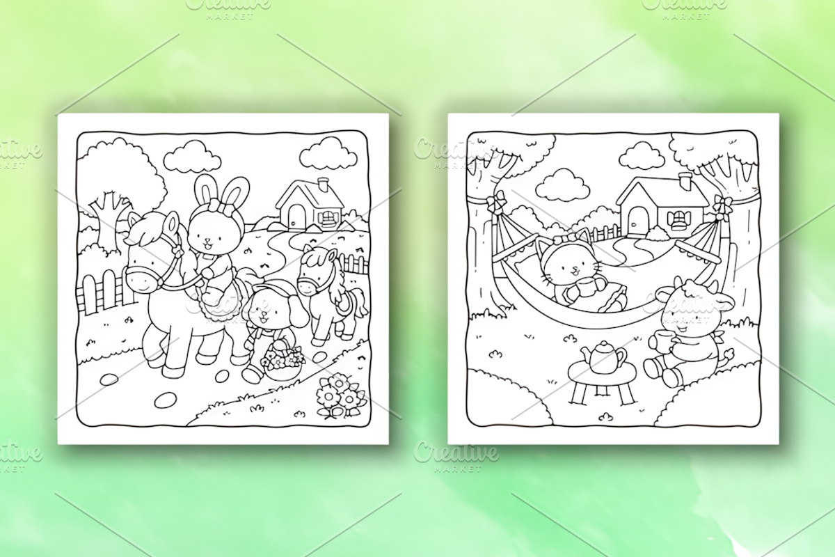 Country Scene Cozy Coloring Pages, a Decorative Illustration by Coco Bloom (Photo 3 of 4)