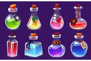 Potion bottles. Magic alchemist, an Illustration by YummyBuum