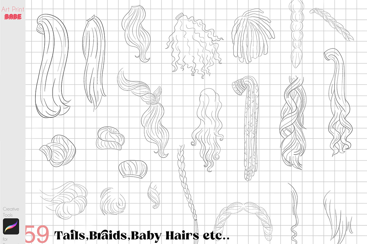 Procreate Hair Styles Anime Chibi, a Brush Add-On by ArtPrintBabe (Photo 4 of 14)