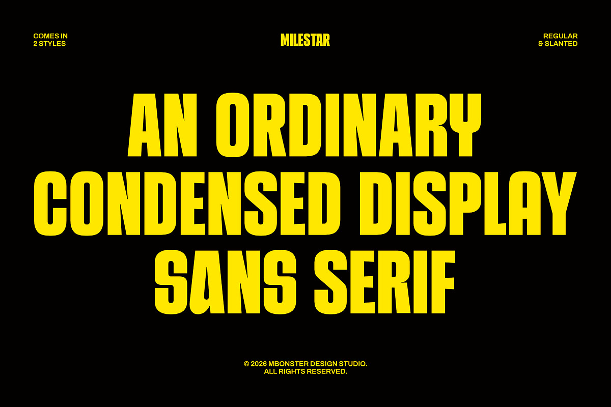Milestar – Bold Condensed Sans Serif, a Sans Serif Font by Mbonster Design Studio (Photo 2 of 19)