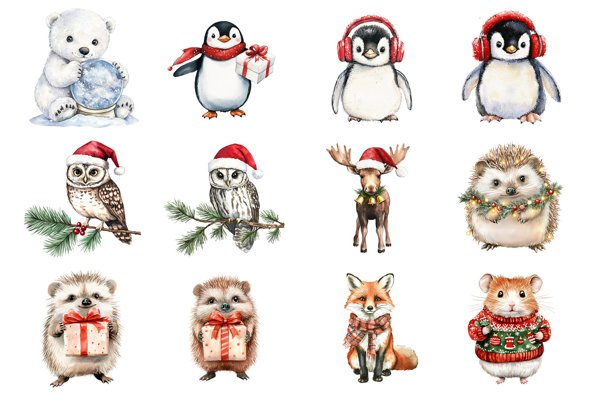 Christmas Animal Clipart, an Illustration by Design Market (Photo 4 of 4)