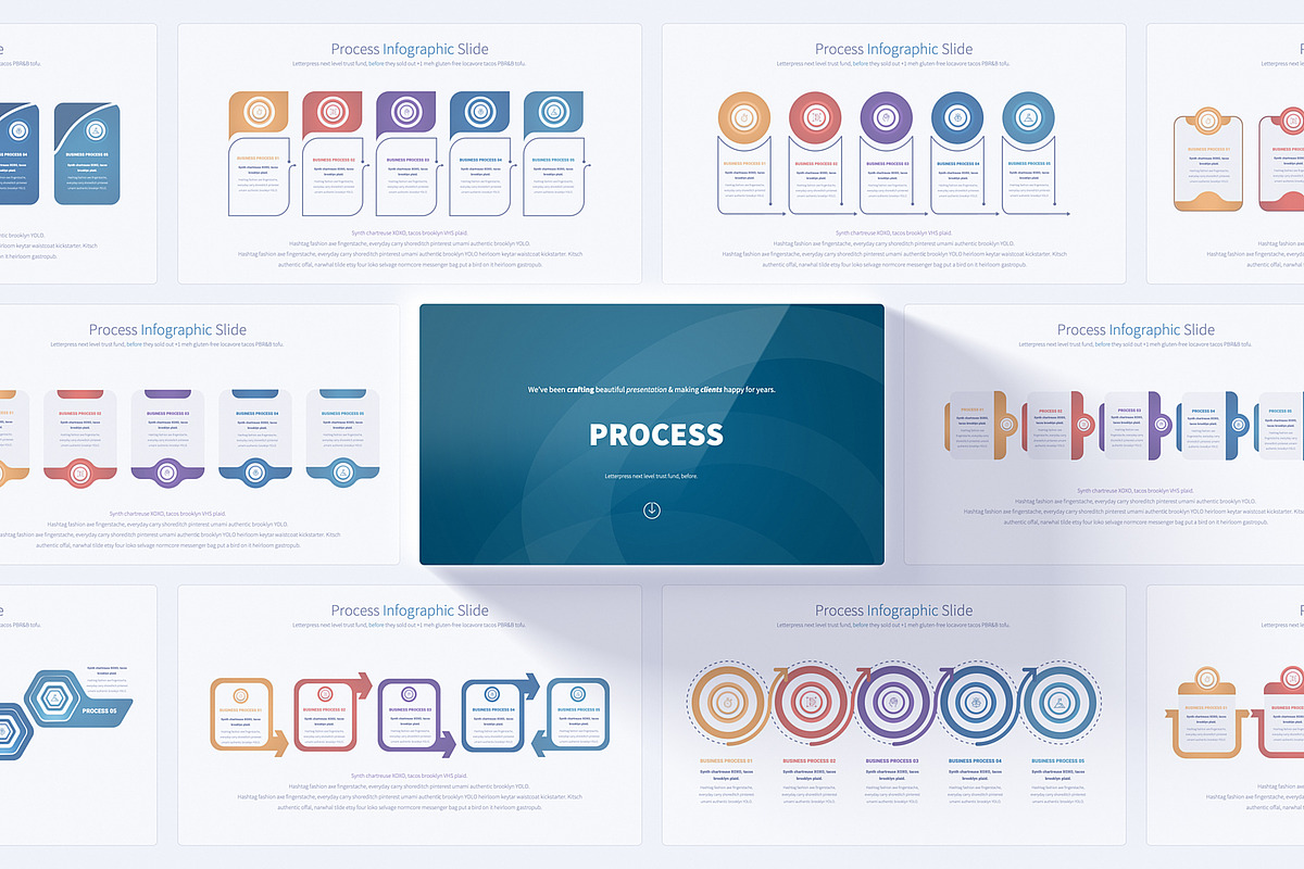 Process Infographics Slides, a Presentation Template by Pulsecolor