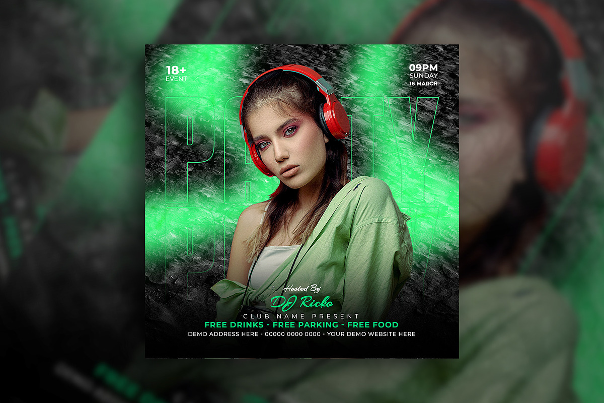 Night club party flyer post template, a Social Media Template by Tanmoy Topu (Photo 2 of 11)