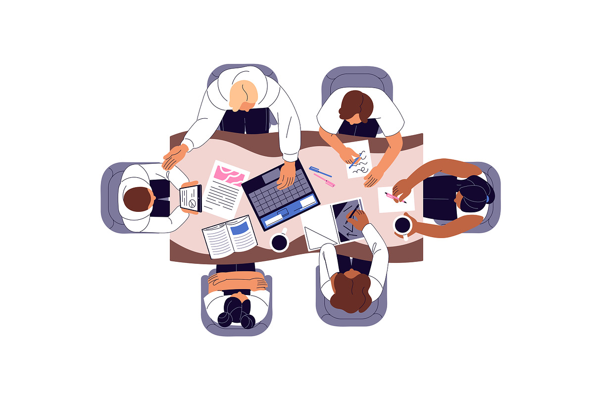 People work at table, top view set, a Work Illustration by PaperTrident (Photo 5 of 9)