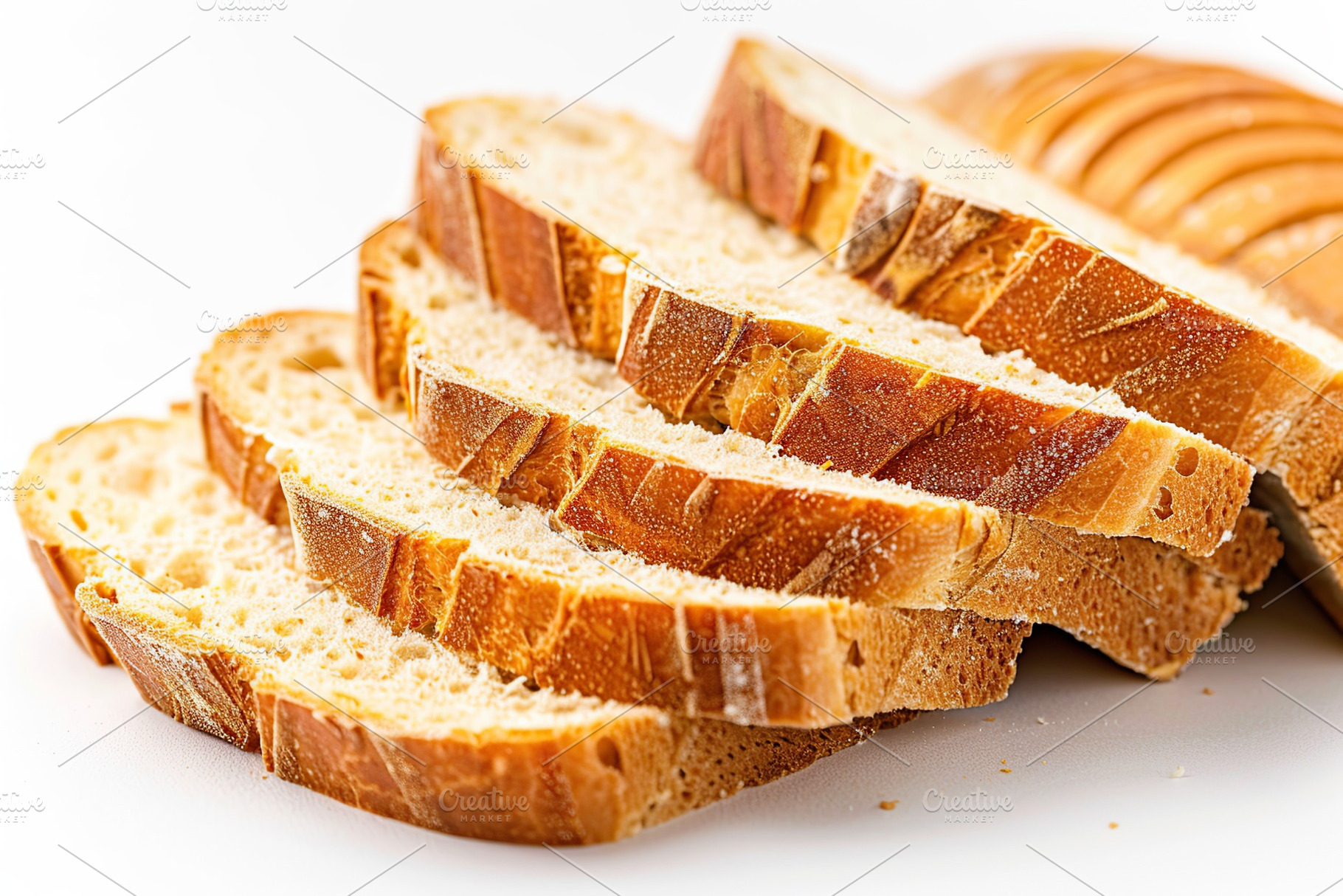 Sliced baked bread isolated on white background, a Food & Drink Photo by AlyaAnd