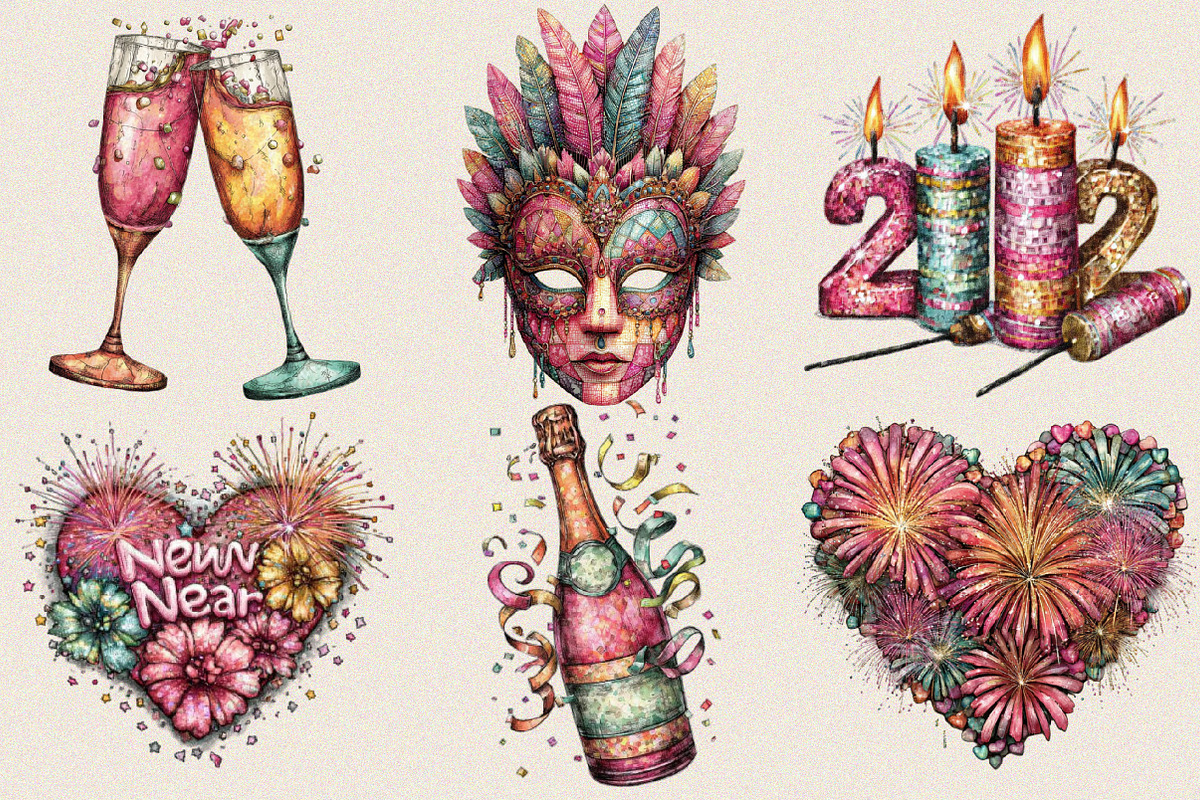 Happy New Year Clipart PNG Clipart B, an Illustration by SVGArt (Photo 8 of 8)