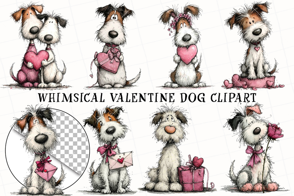 Whimsical Valentine Dog Clipart, an Illustration by OK Design (Photo 2 of 6)