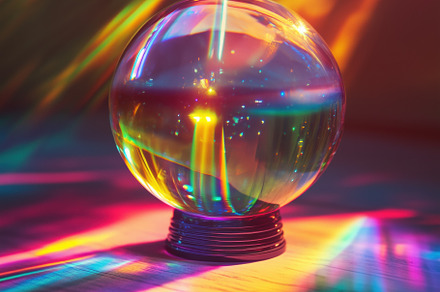 A crystal ball reflecting vibrant rainbow colors on a surface, with soft light, an Arts & Entertainment Photo by Textures & Backgrounds