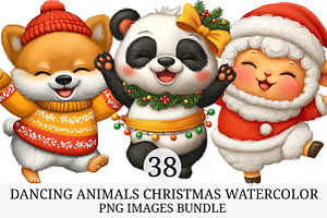 Dancing Animals Christmas Watercolor, an Illustration by Craft Nest