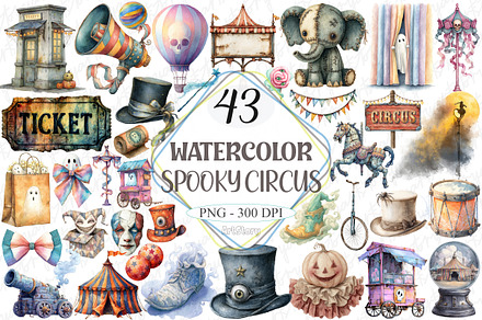 Watercolor Spooky Circus Clipart
