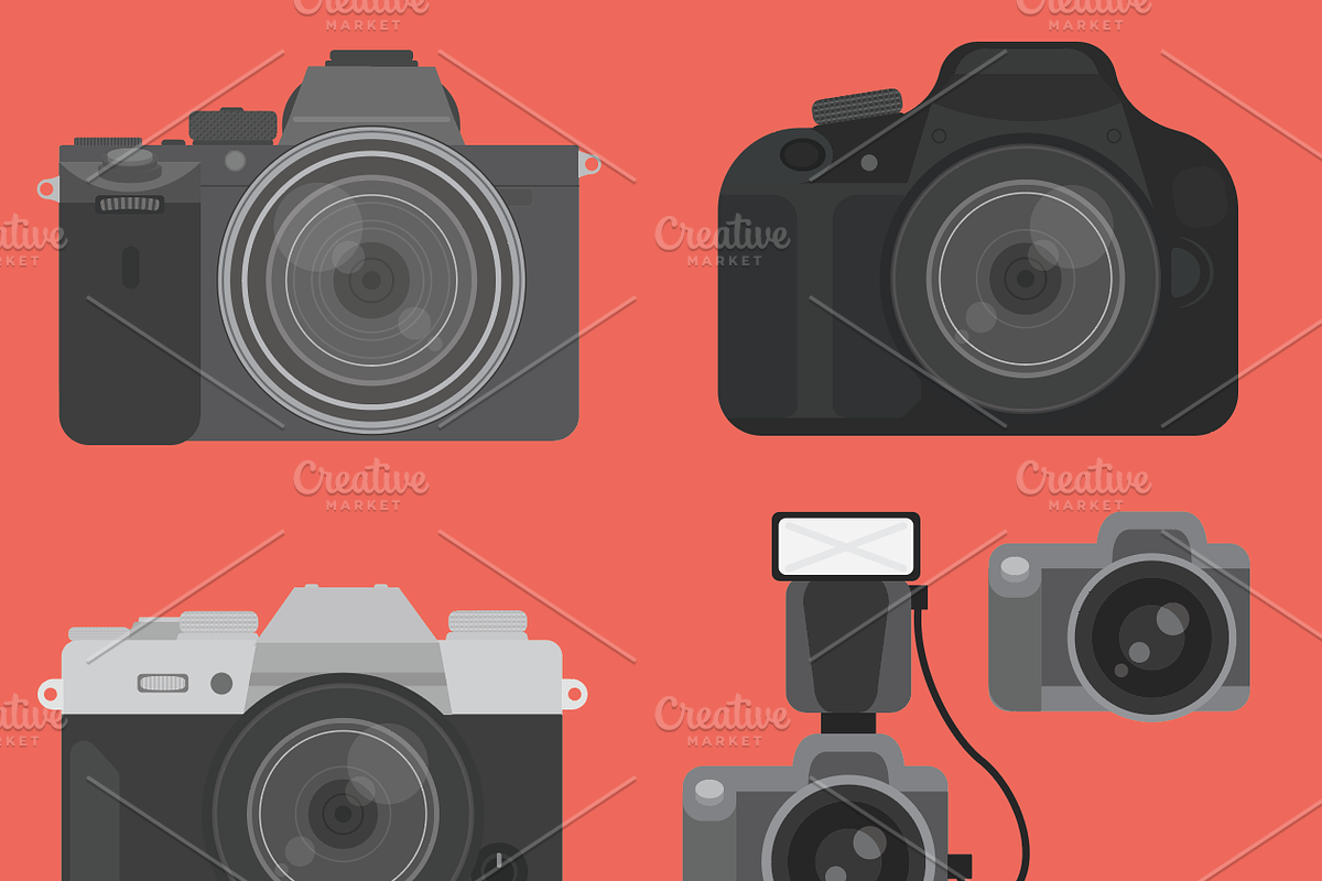 DSLR Camera Vector Illustrations, a Technology Illustration by Flavor Graphics