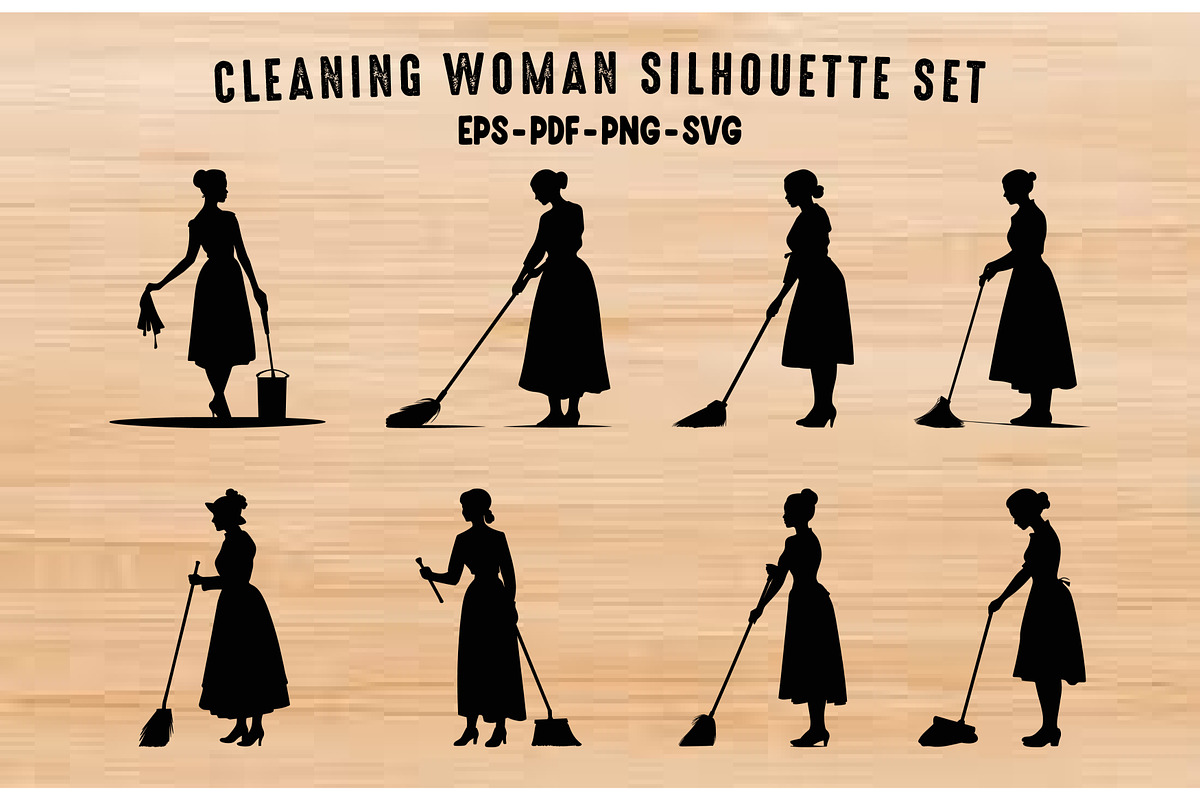Cleaning Woman Silhouette SVG Set, a Work Illustration by Gfx Expert Team (Photo 1 of 3)