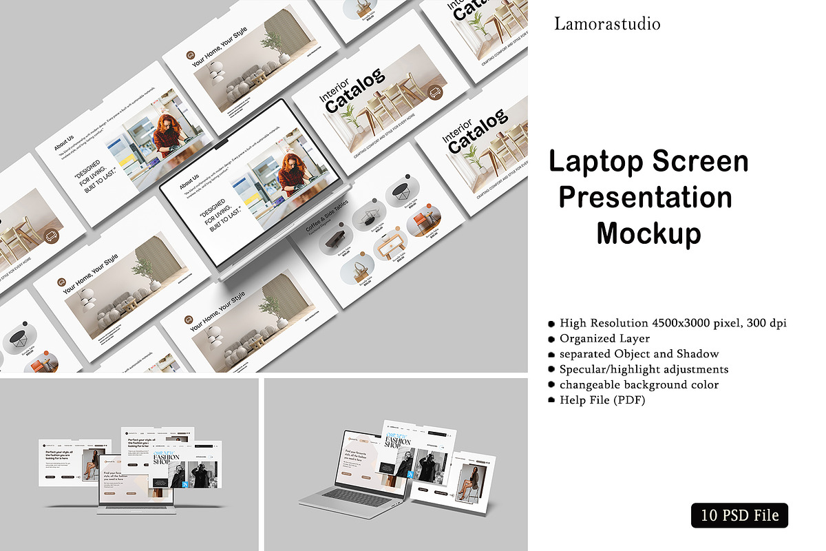 Laptop Screen Presentation Mockup, a Device Mockup by lamorastudio (Photo 1 of 11)