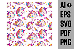 Seamless Pattern With Unicorn Heads