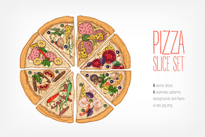 Slices of different pizza types, a Food Illustration by Good Studio
