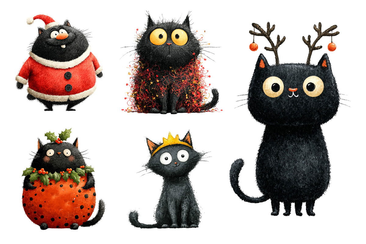 Quirky Christmas Black Cat Clipart, an Illustration by Dream Creation (Photo 6 of 6)