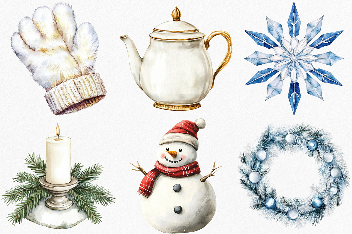 Cozy White Christmas Clipart, an Illustration by Canvas Craft (Photo 3 of 8)