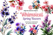 Whimsical Spring Flowers Clipart, an Illustration by DreamArtGraphic (Thumbnail 1 of 4)