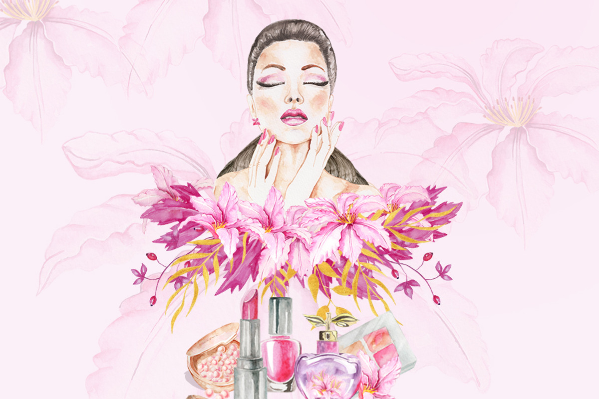 Watercolor Beauty Clipart, Make Up, an Illustration by DreamsClipArt (Photo 2 of 5)
