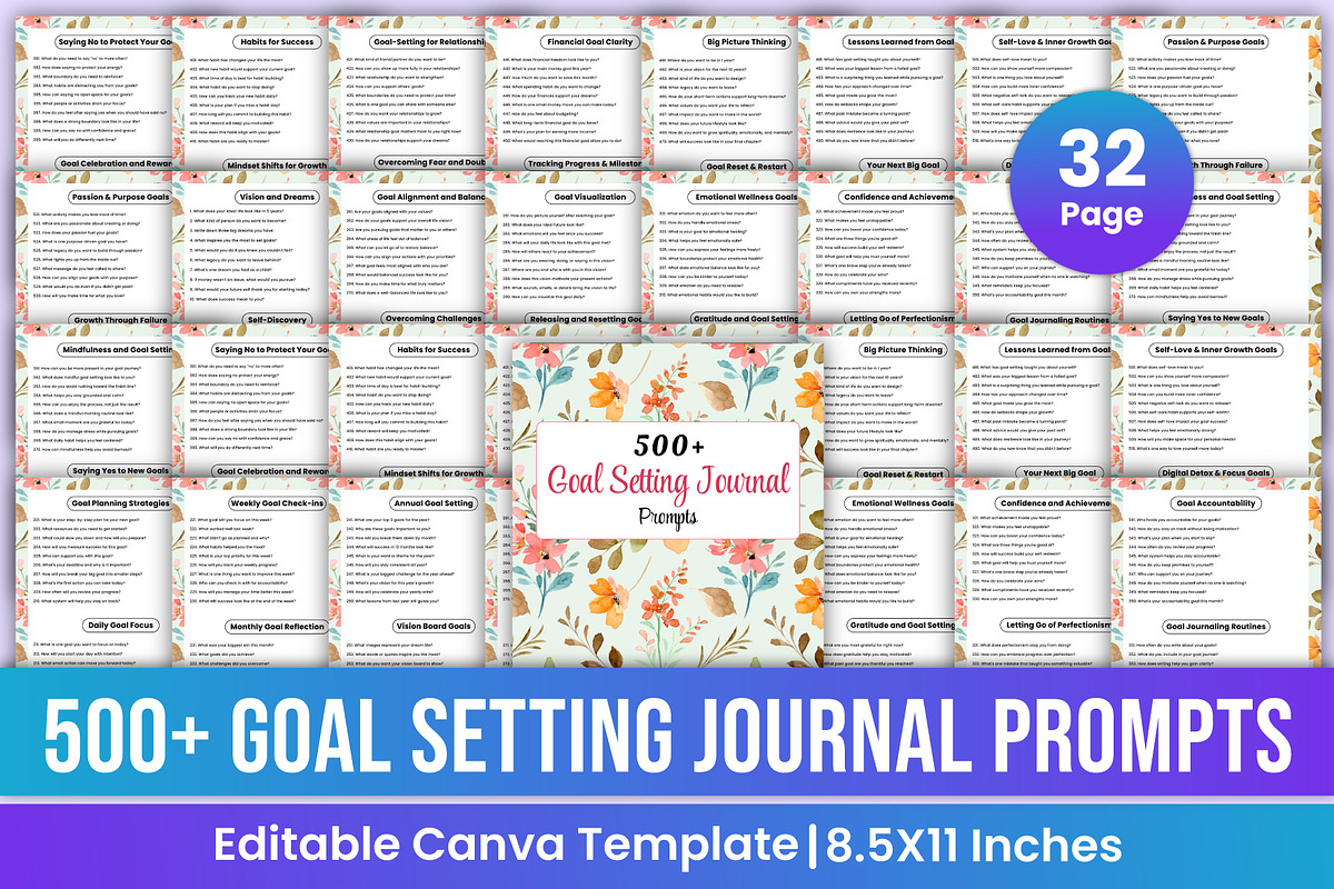 500+ Goal Setting Journal Prompts, a Stationery Template by Mustafiz (Photo 1 of 5)