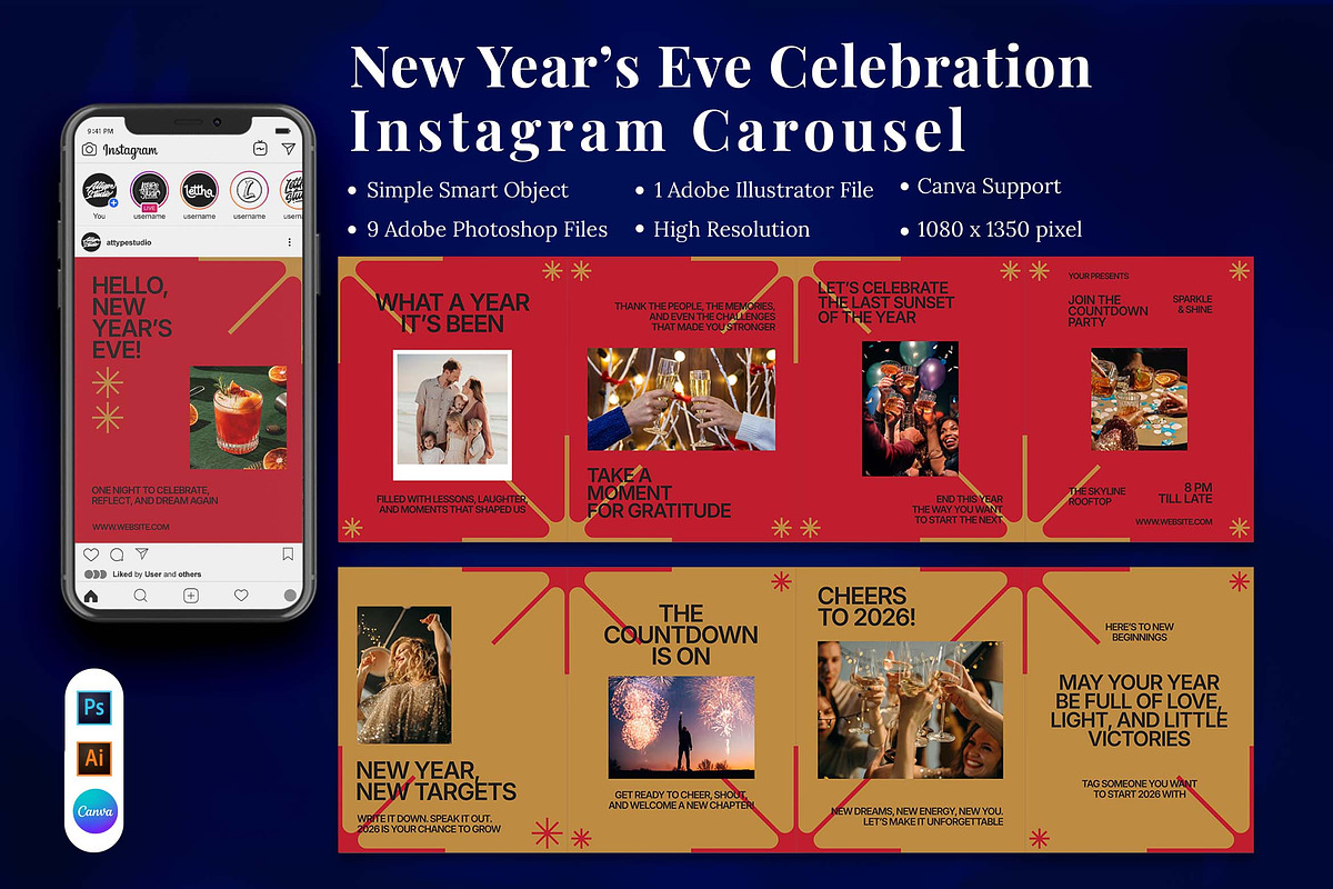 New Year’s Eve Celebration Instagram, a Social Media Template by Attype (Photo 1 of 5)