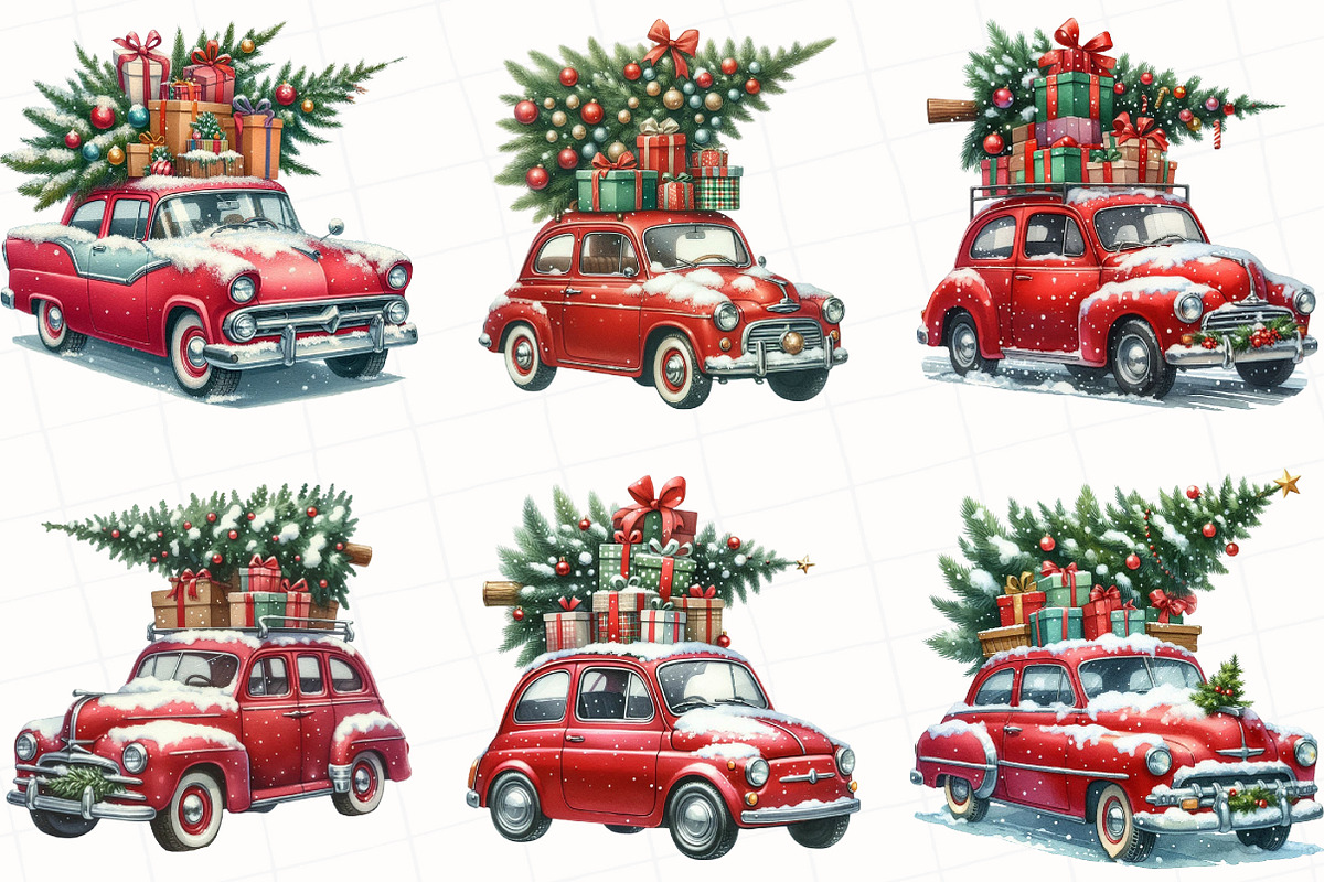 Christmas Car Watercolor Clipart, an Illustration by OK Design (Photo 4 of 5)