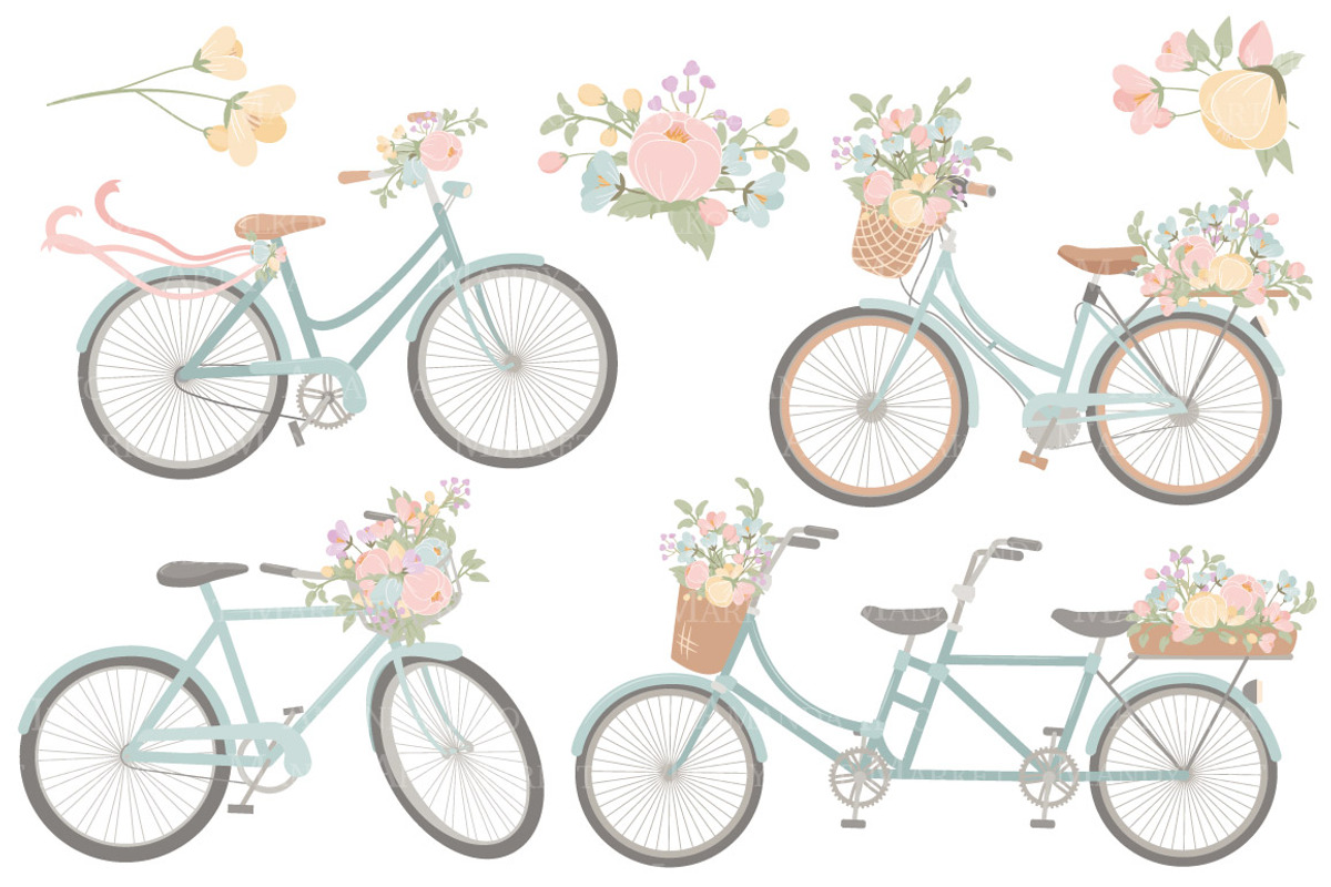 Pastel Floral Bicycle Vectors, an Illustration by Amanda Ilkov (Photo 3 of 5)