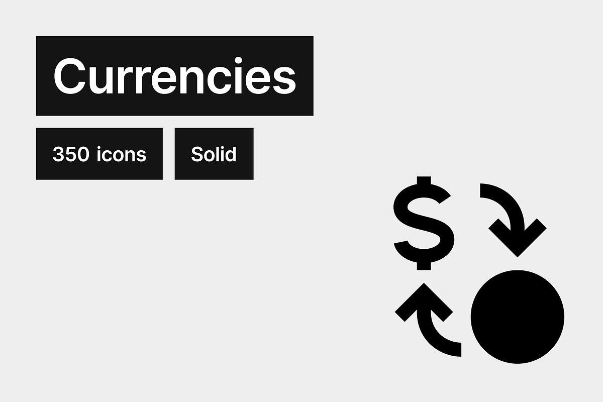 Currencies Solid - 350 icons, a Solid Icon by Pictomate (Photo 1 of 7)
