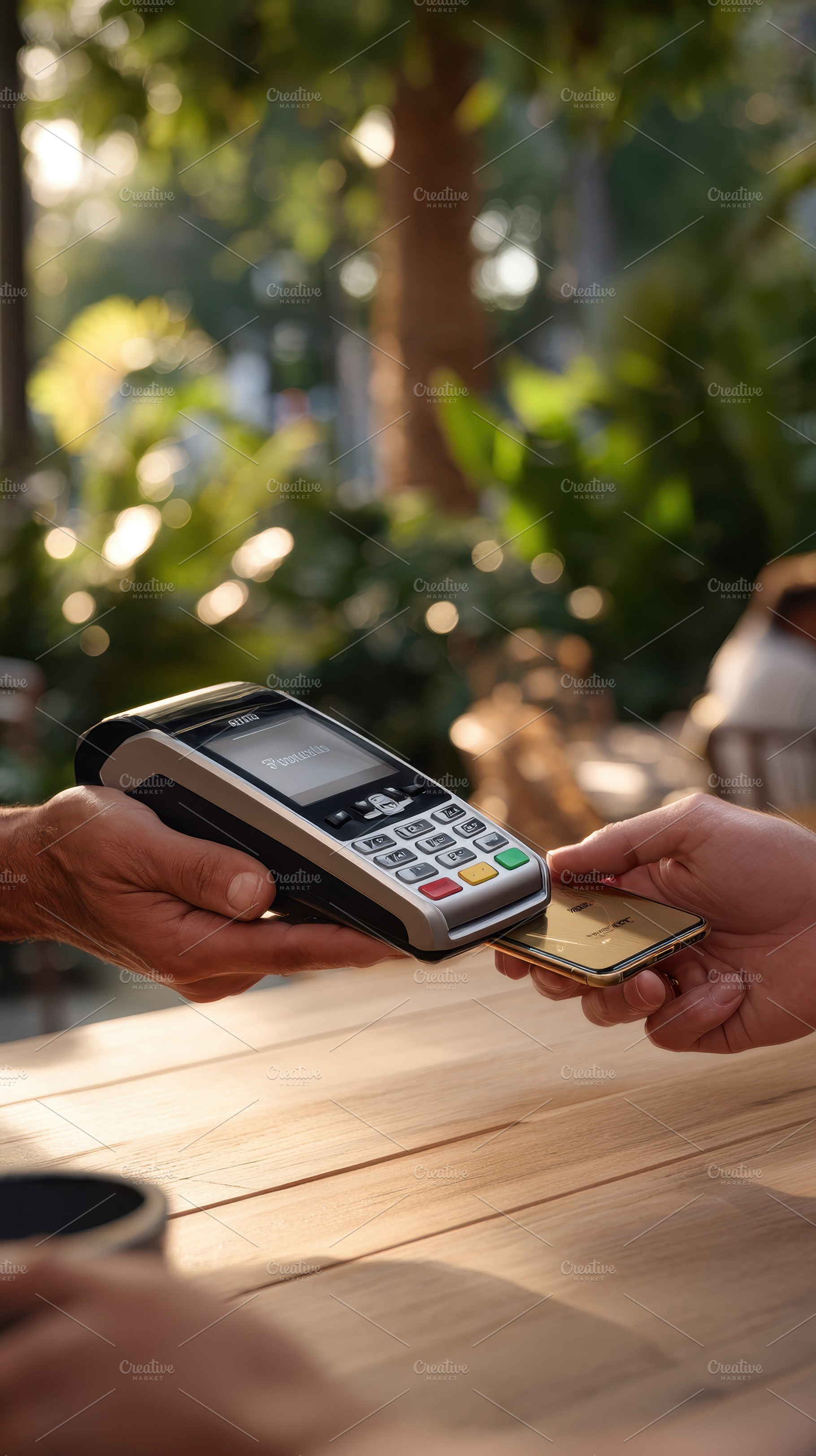 Contactless payment outdoors using s, a Photo by Pixeness Studio