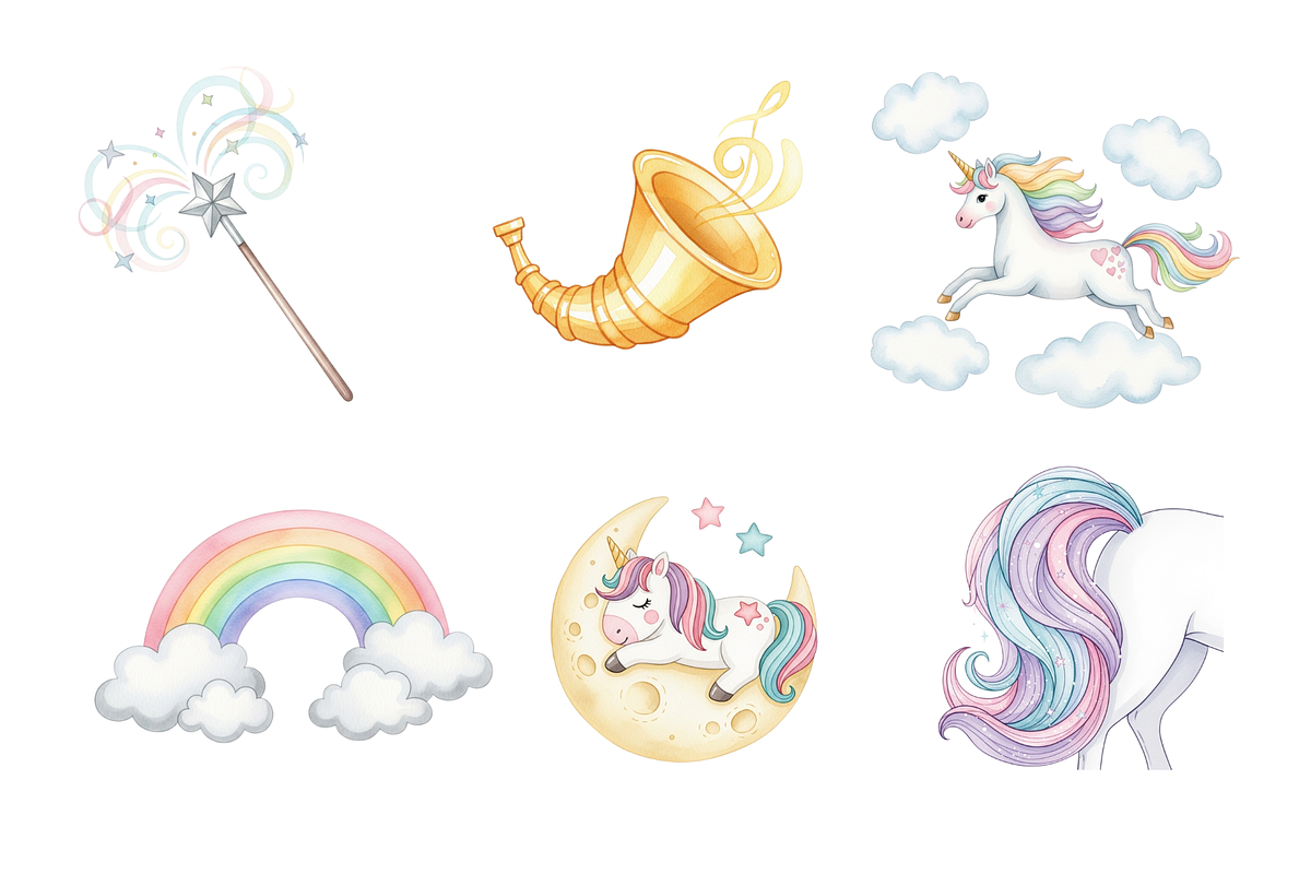 Watercolor Unicorns Clipart, a Decorative Illustration by BerryPieArt (Photo 3 of 4)