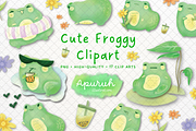 Cute Frog Clipart Watercolor Style, an Animal Illustration by creationsbyapuruh (Thumbnail 1 of 5)