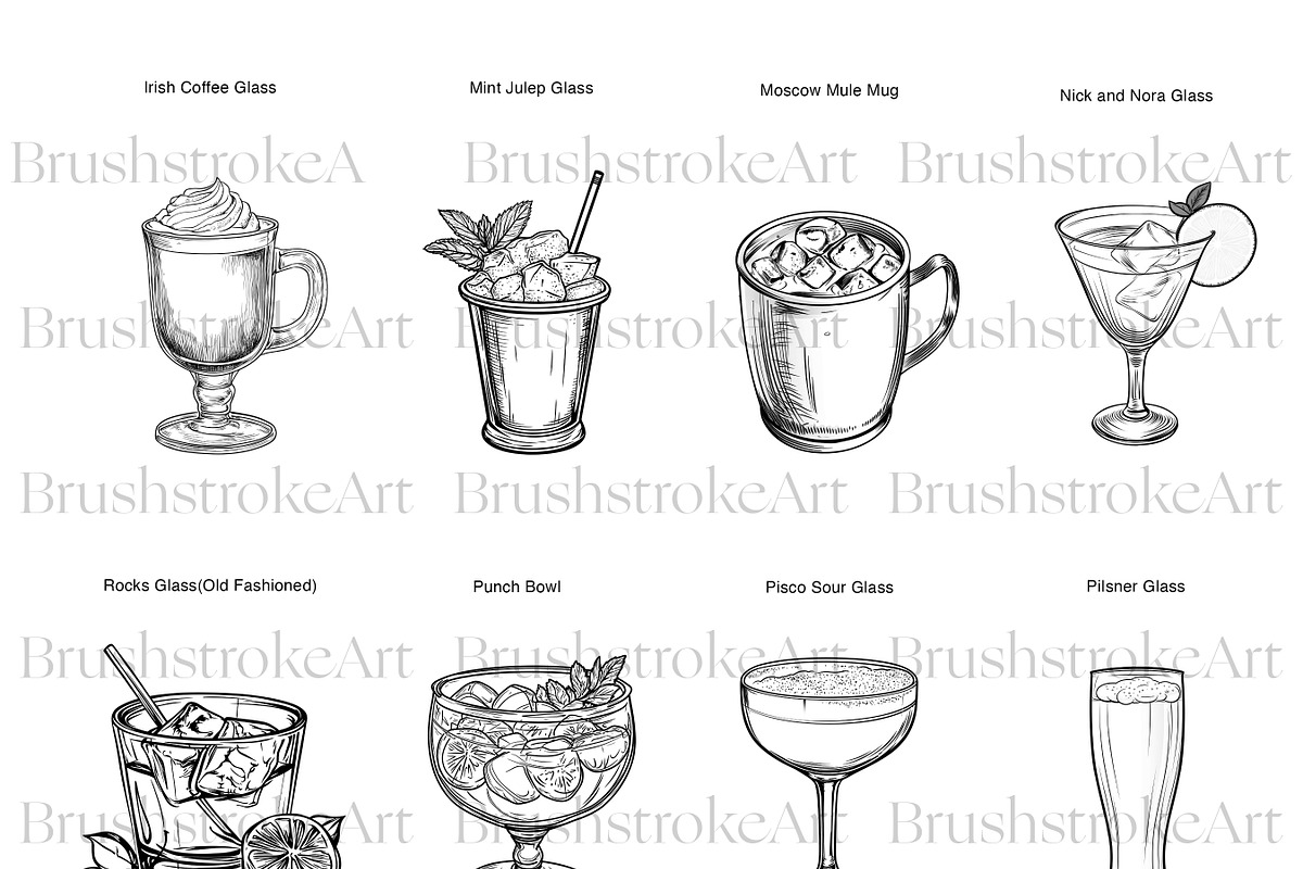 Cocktail Glass Line Art, Wine Glass, a Food Illustration by BrushstrokeArtGB (Photo 4 of 9)