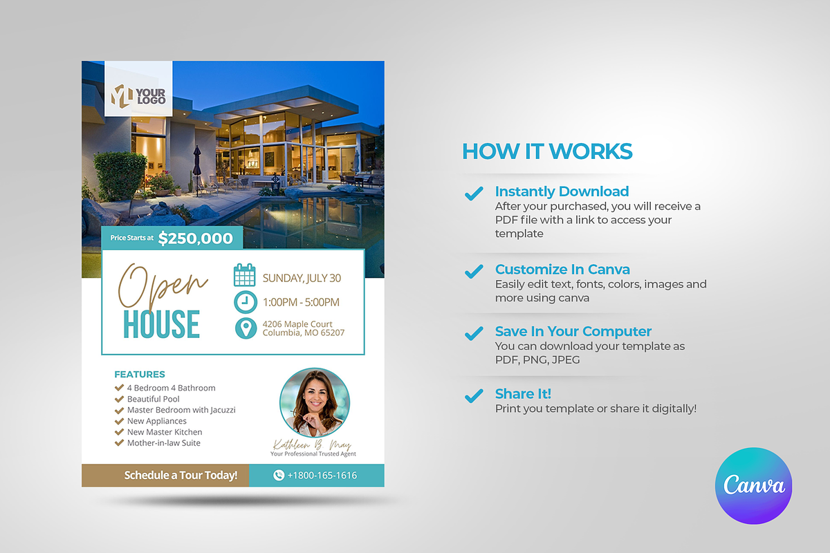 The Open House Real Estate Canva, a Flyer Template by antyalias store (Photo 3 of 3)